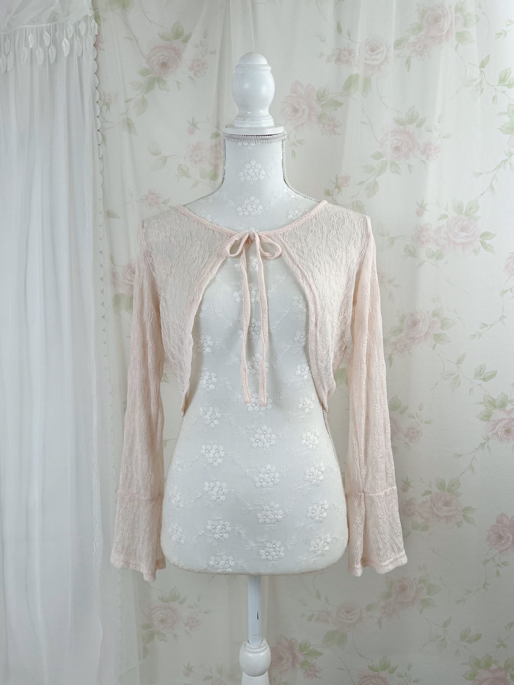 Lace Princess Sleeve Cardigan (Pink)
