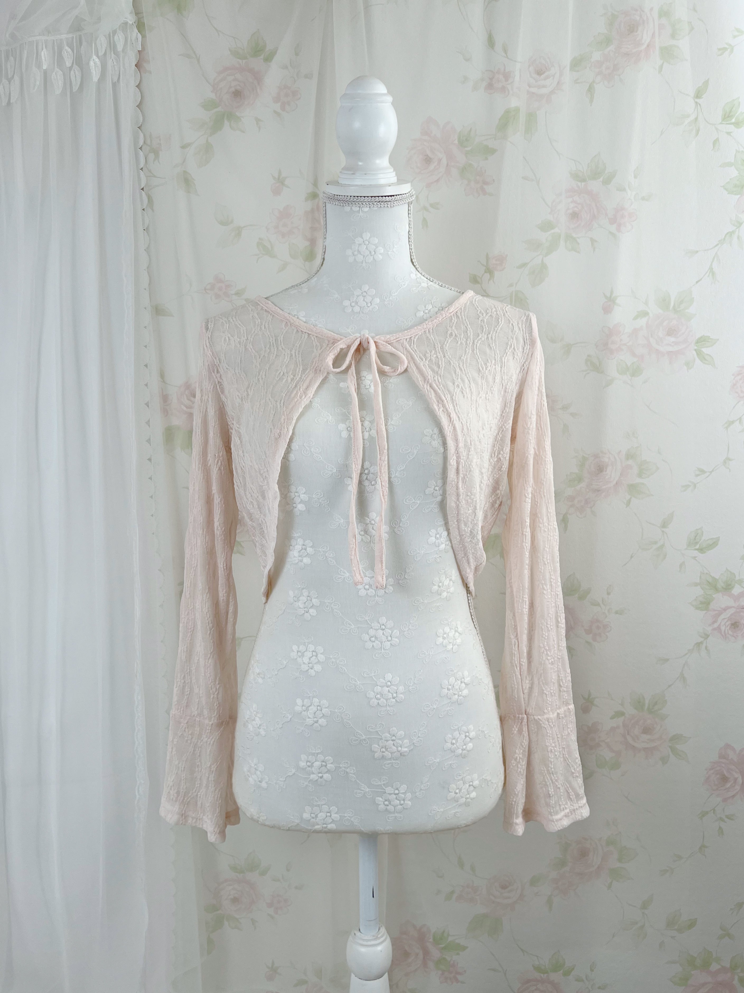 Lace Princess Sleeve Cardigan (Pink)