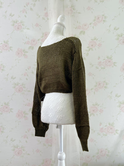 Loose Sleeve Short Sweater (Matcha Khaki)