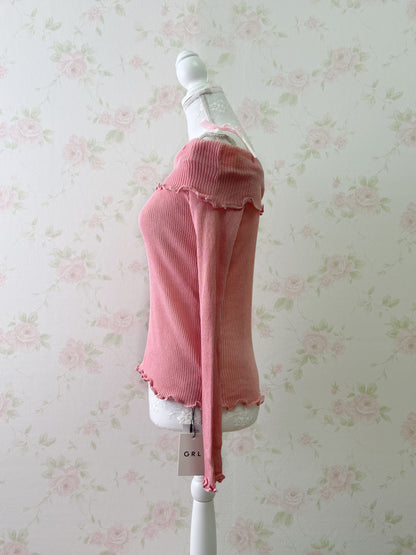 GRL Off Shoulder String Knit Top (Juicy Peach Pink)