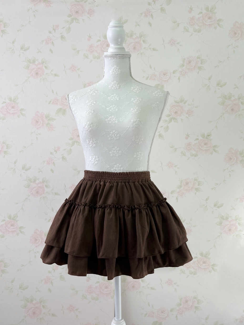 Suede Tiered Skirt (Brown)