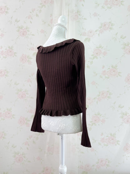 Clear Wide Sleeved Ruffled Cardigan (Chocolate)