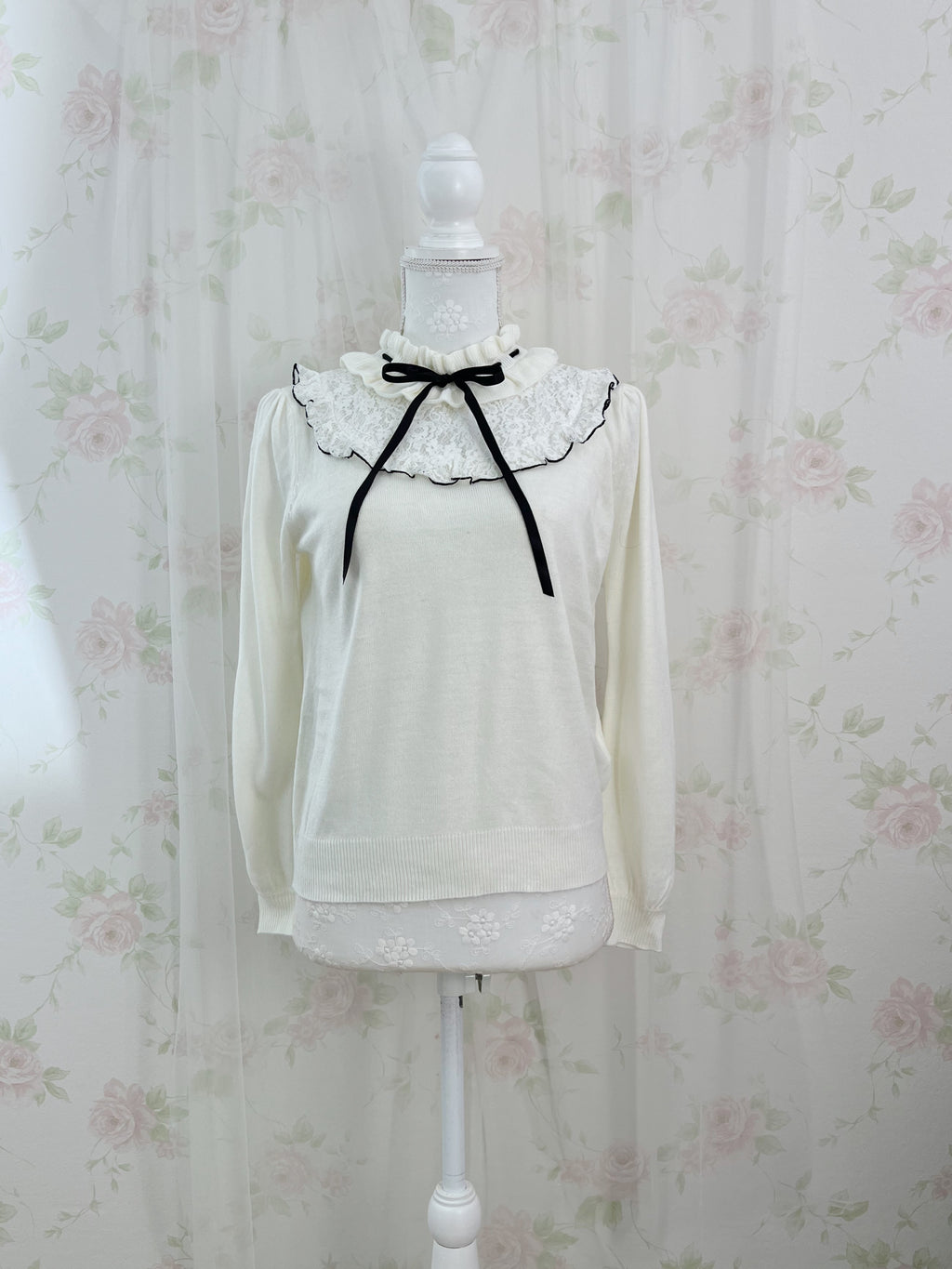 Secret Honey Lace Front Dolly Knit Top (Ivory)