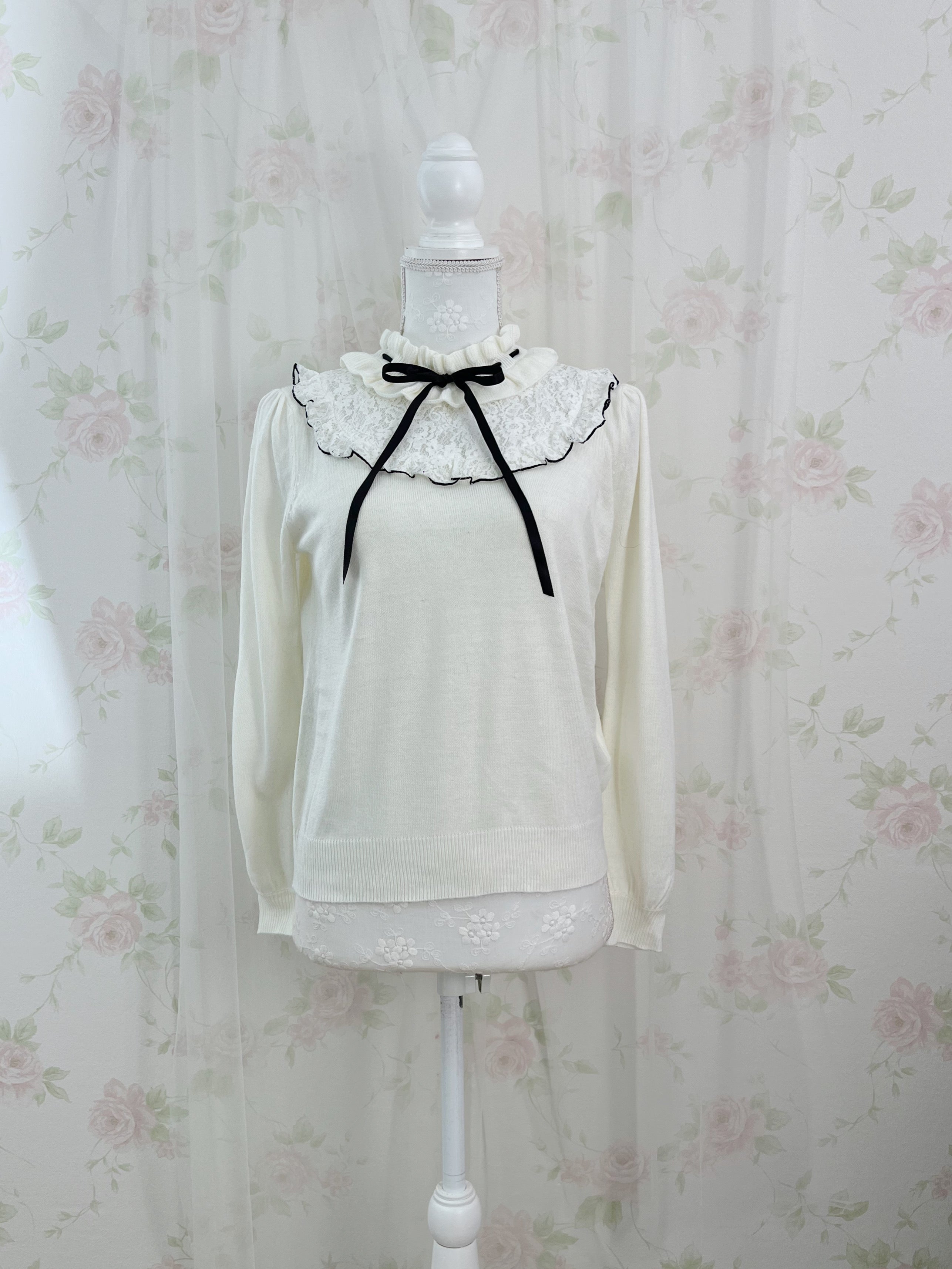 Secret Honey Lace Front Dolly Knit Top (Ivory)
