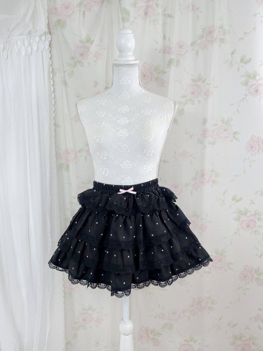 Tiered Polka Dot Skirt (Black)
