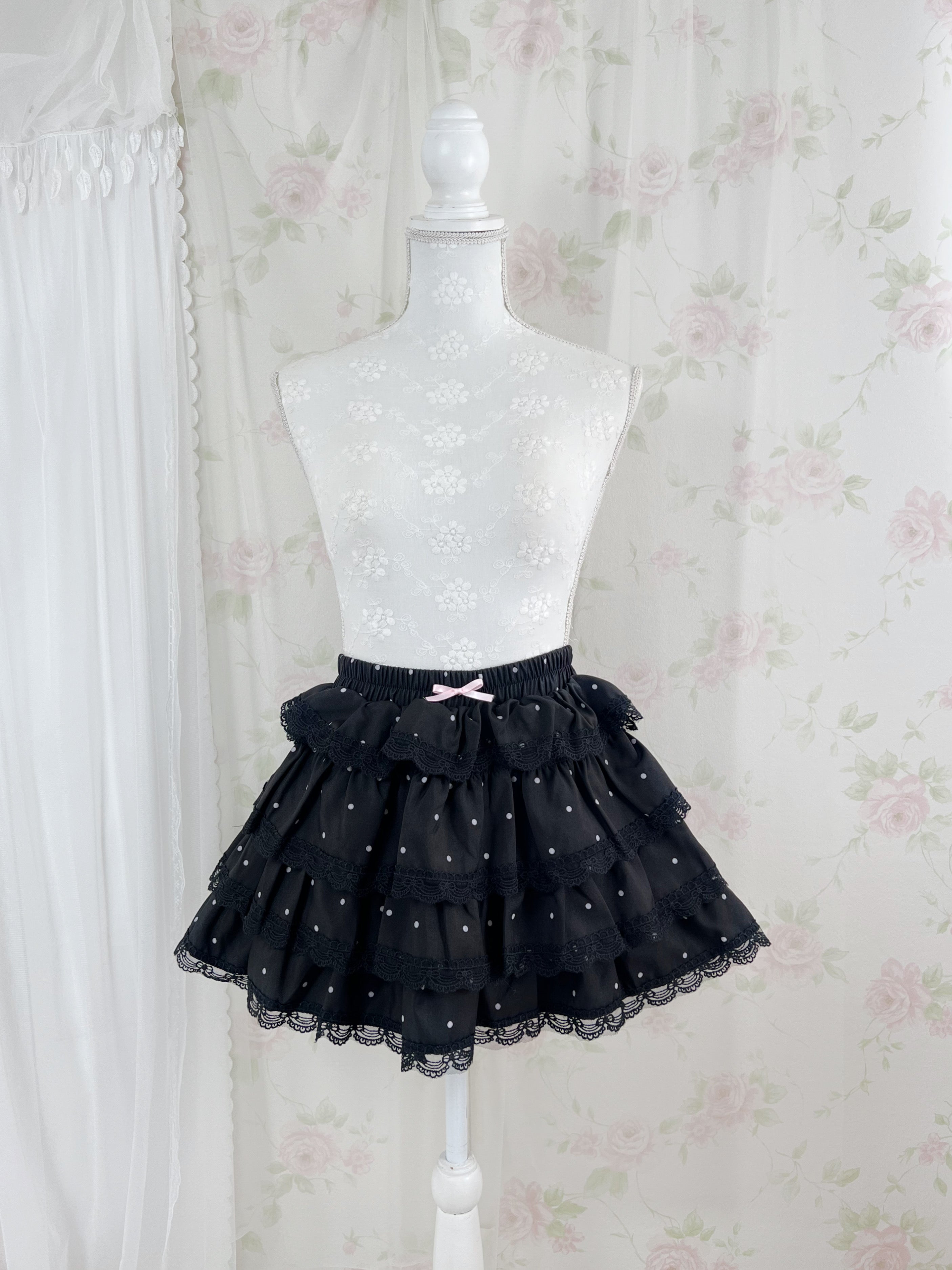 Tiered Polka Dot Skirt (Black)