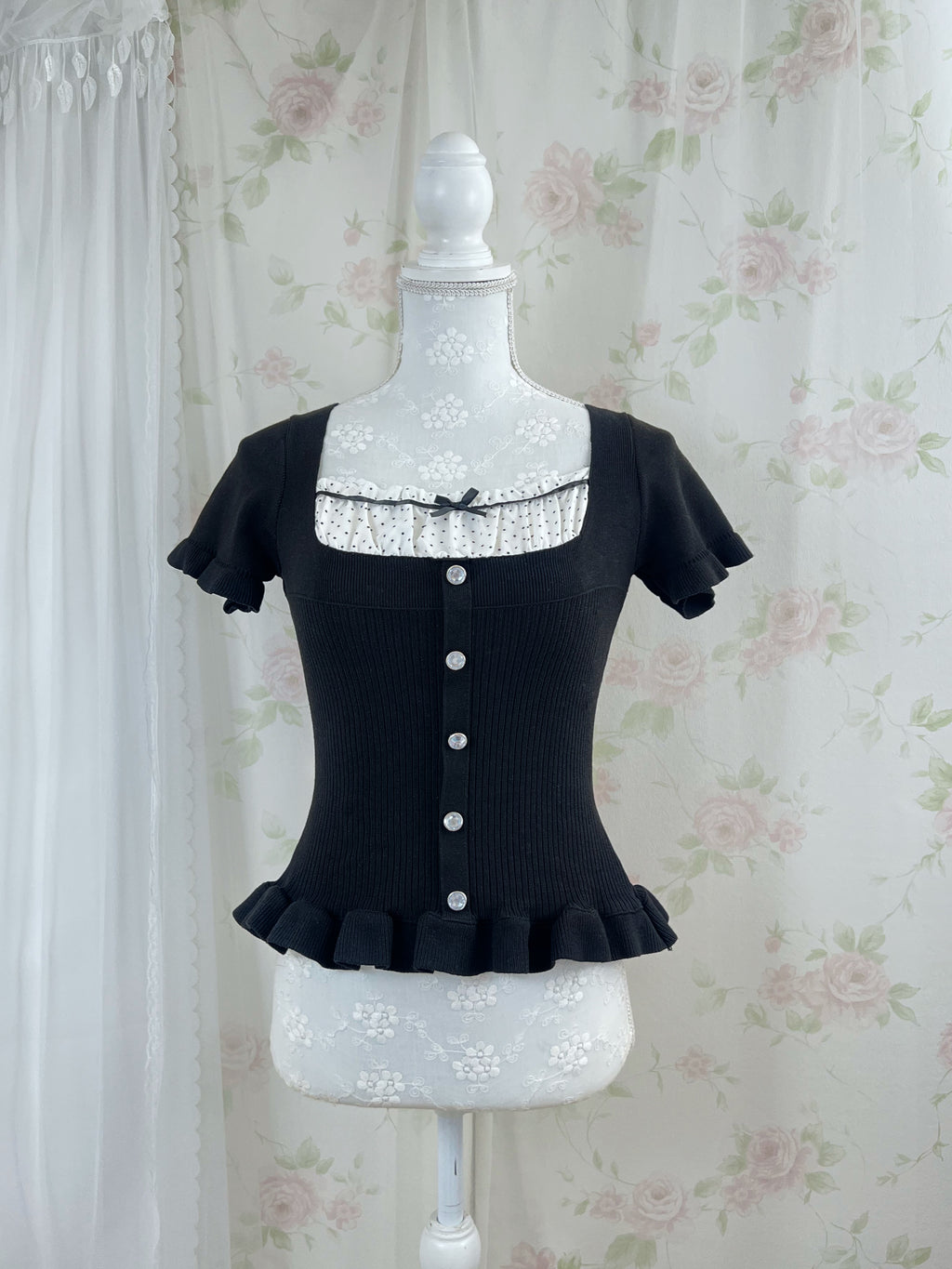 Polka Dot Milkmaid Top (Black)