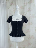 Polka Dot Milkmaid Top (Black)