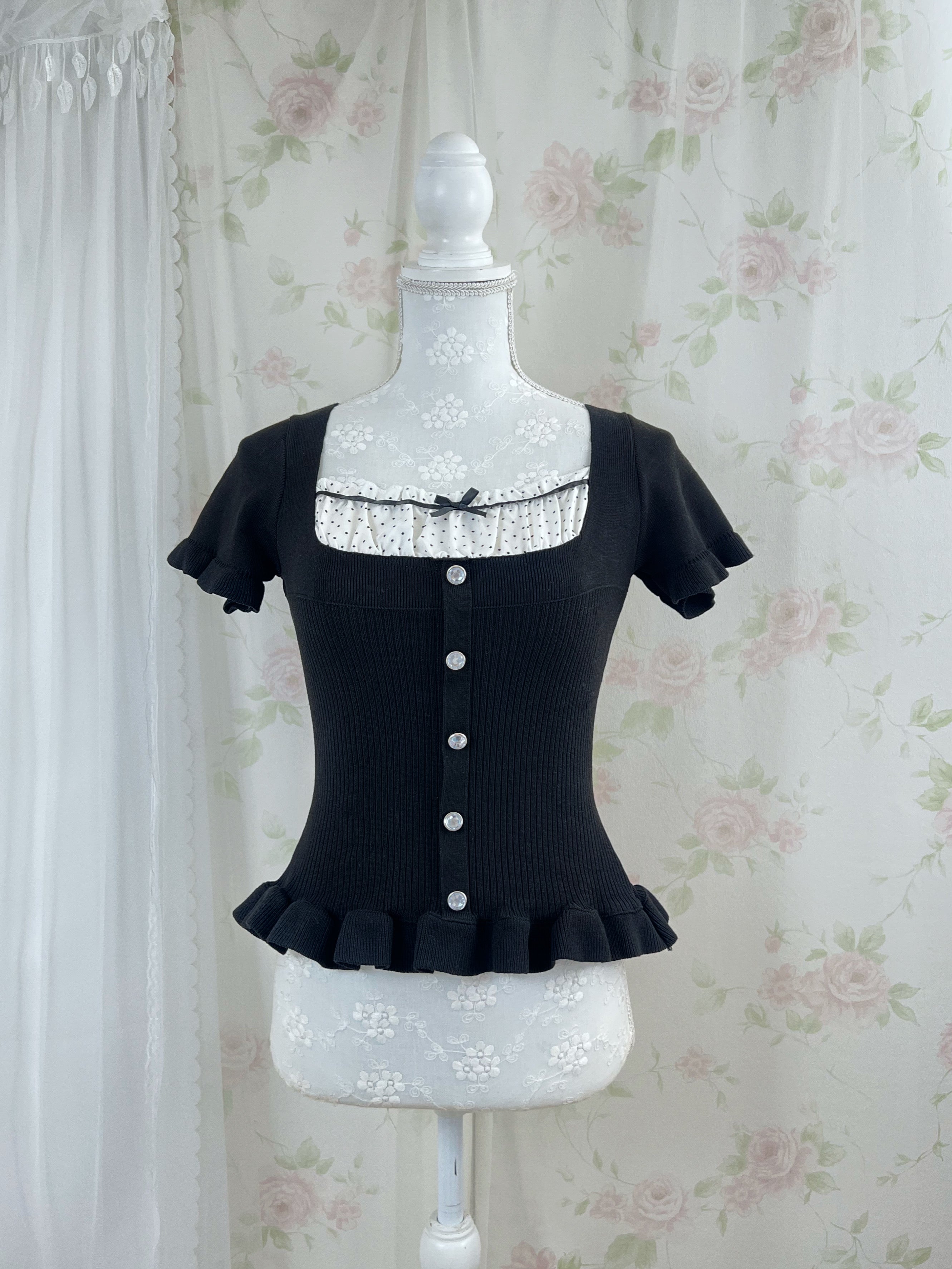 Polka Dot Milkmaid Top (Black)