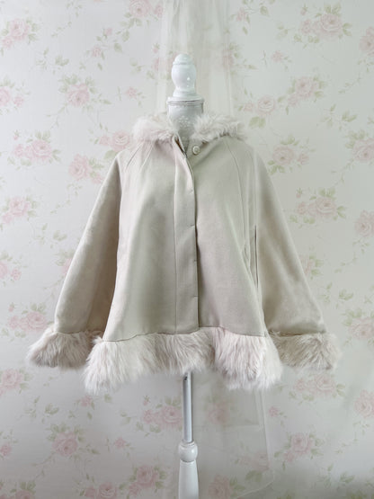 GRL Fake Fur Hood Poncho Coat (Ivory)