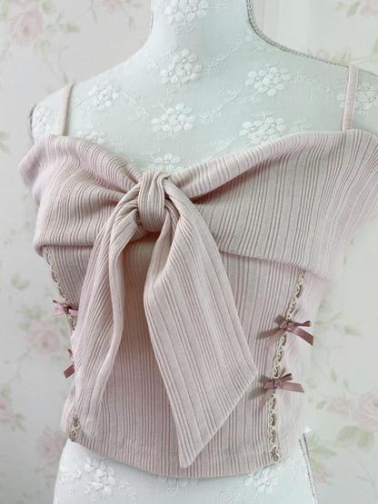 NoGenki Side Petite Bow Off Shoulder Top (Pink)
