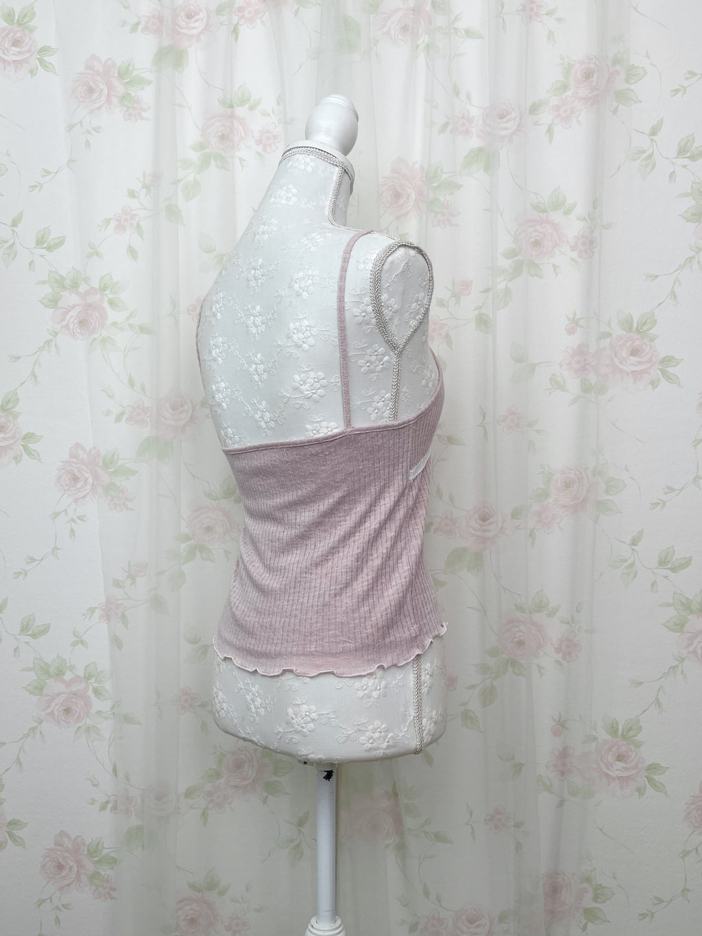 Lace Framed Camisole &Cardigan Set (Pink)
