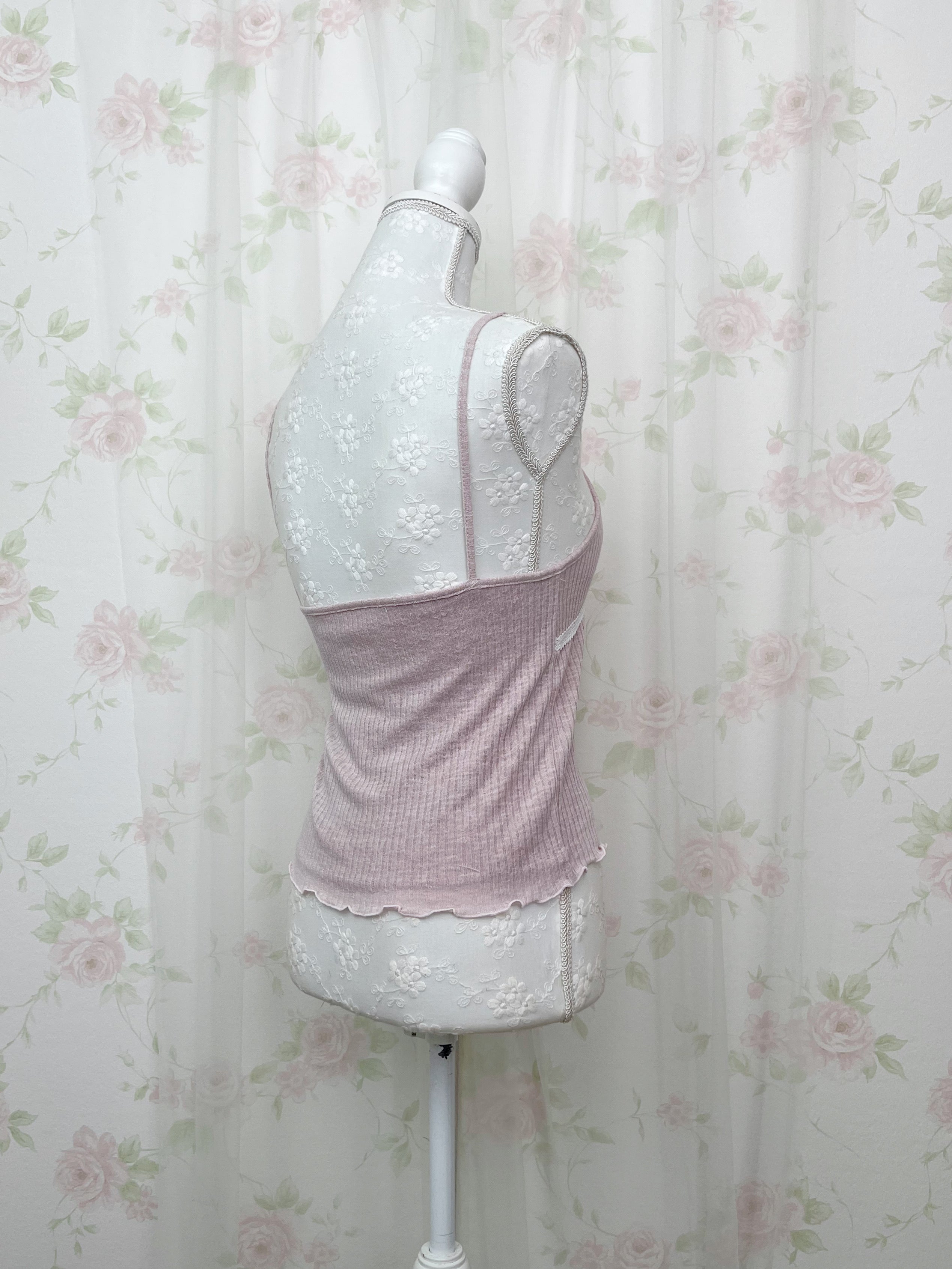 Lace Framed Camisole &Cardigan Set (Pink)
