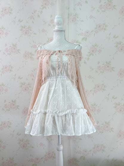 Floral Lace Ruffled Cardigan (Peach Pink)