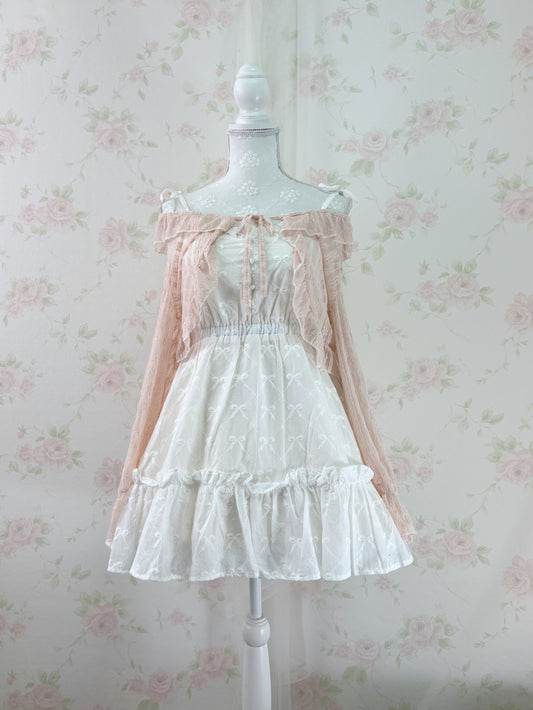 Floral Lace Ruffled Cardigan (Peach Pink)