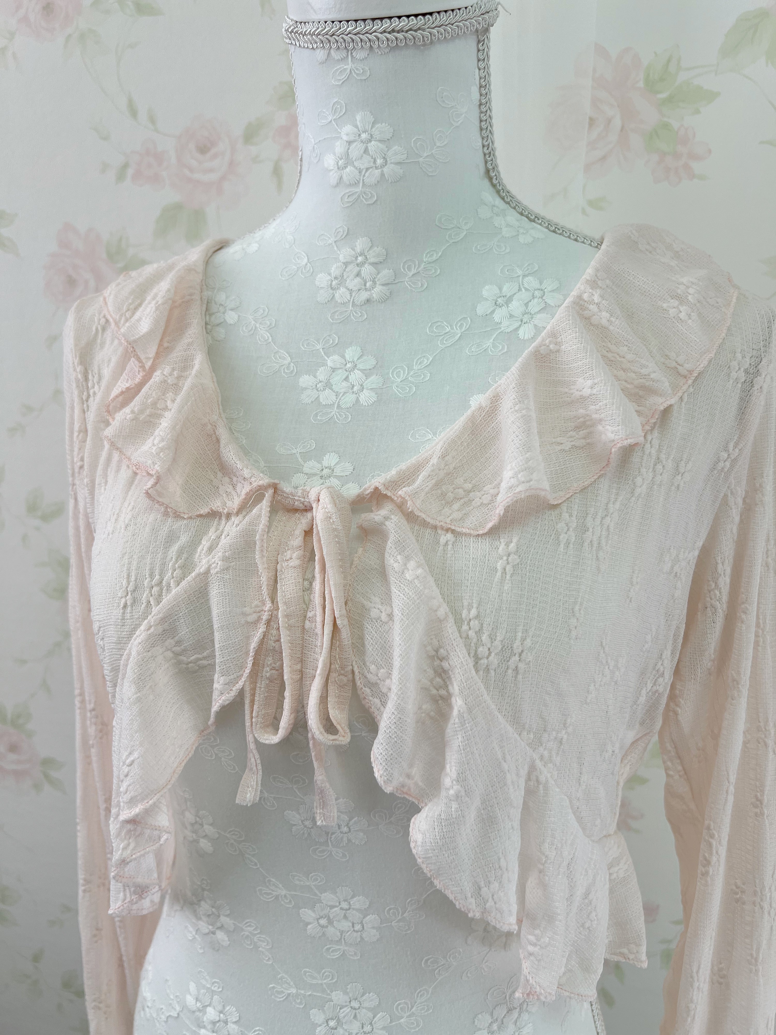 Lacy Front String Cardigan (Pink)