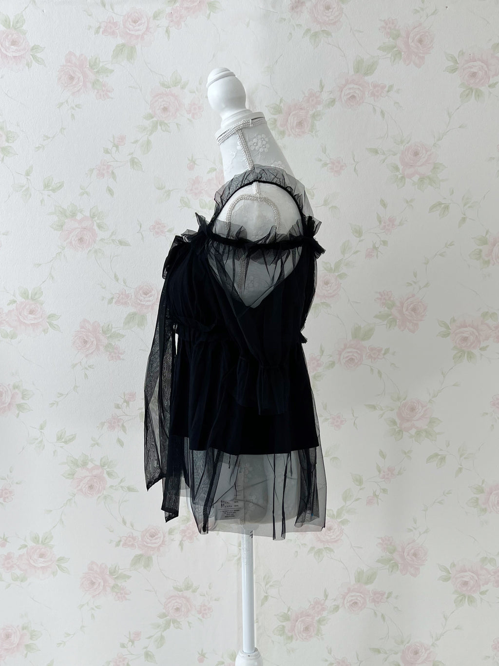 Chiffon Bow Tunic Top (Black)