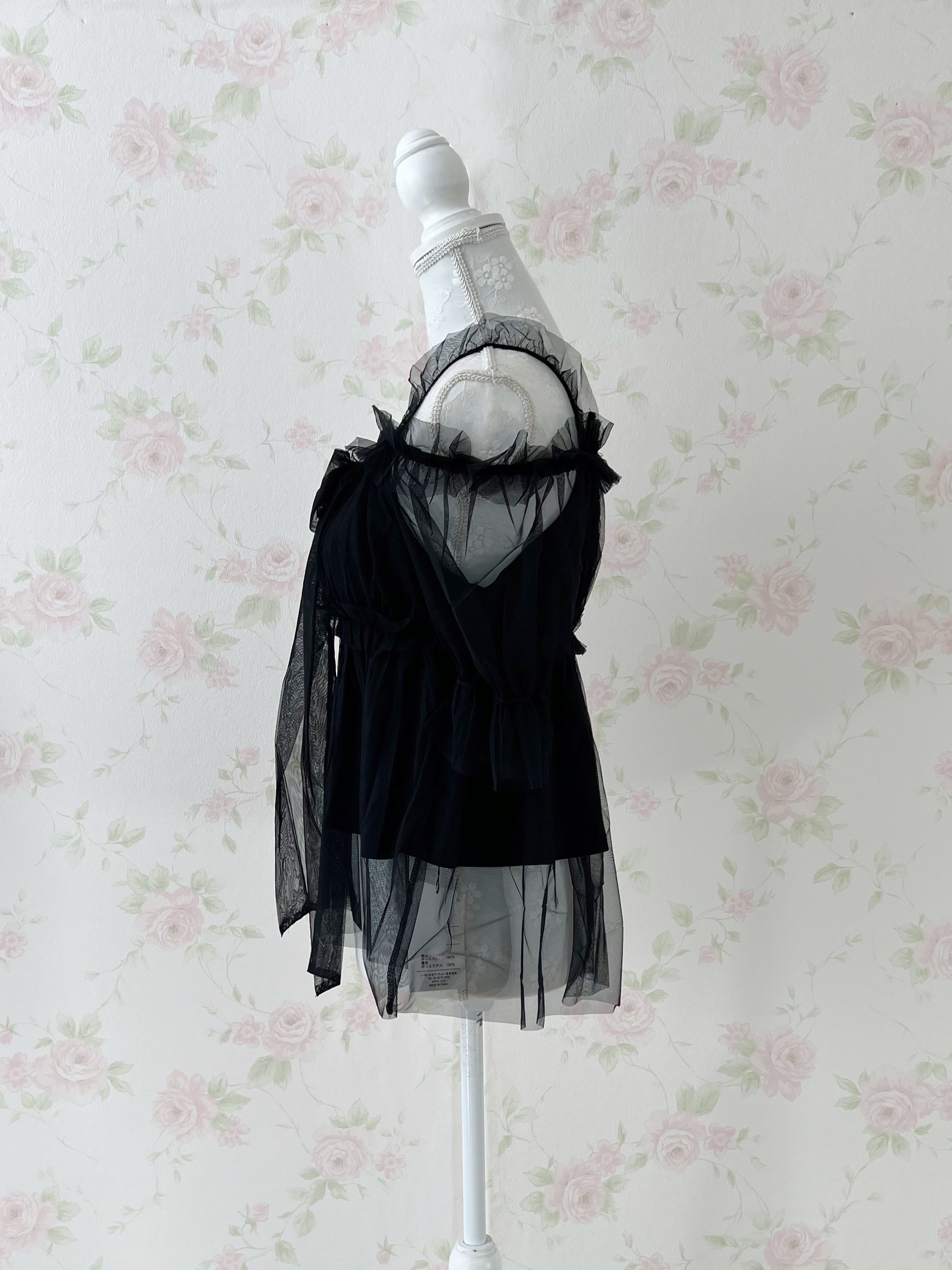 Chiffon Bow Tunic Top (Black)