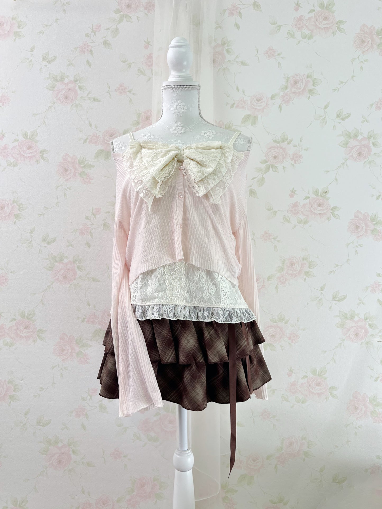 Side Bow Checked Shoujo Mini Skirt (Brown)