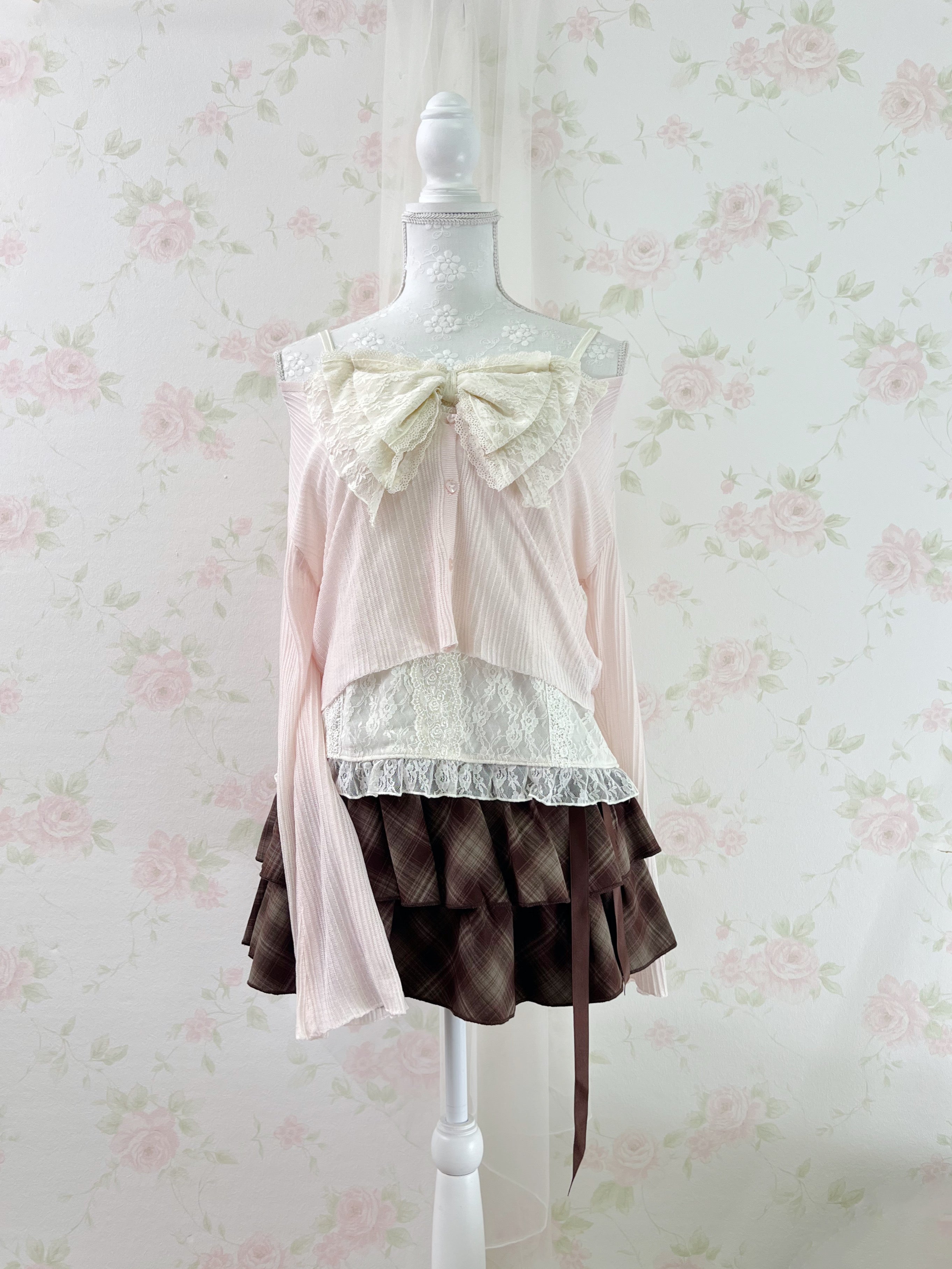 Side Bow Checked Shoujo Mini Skirt (Brown) S,M,L