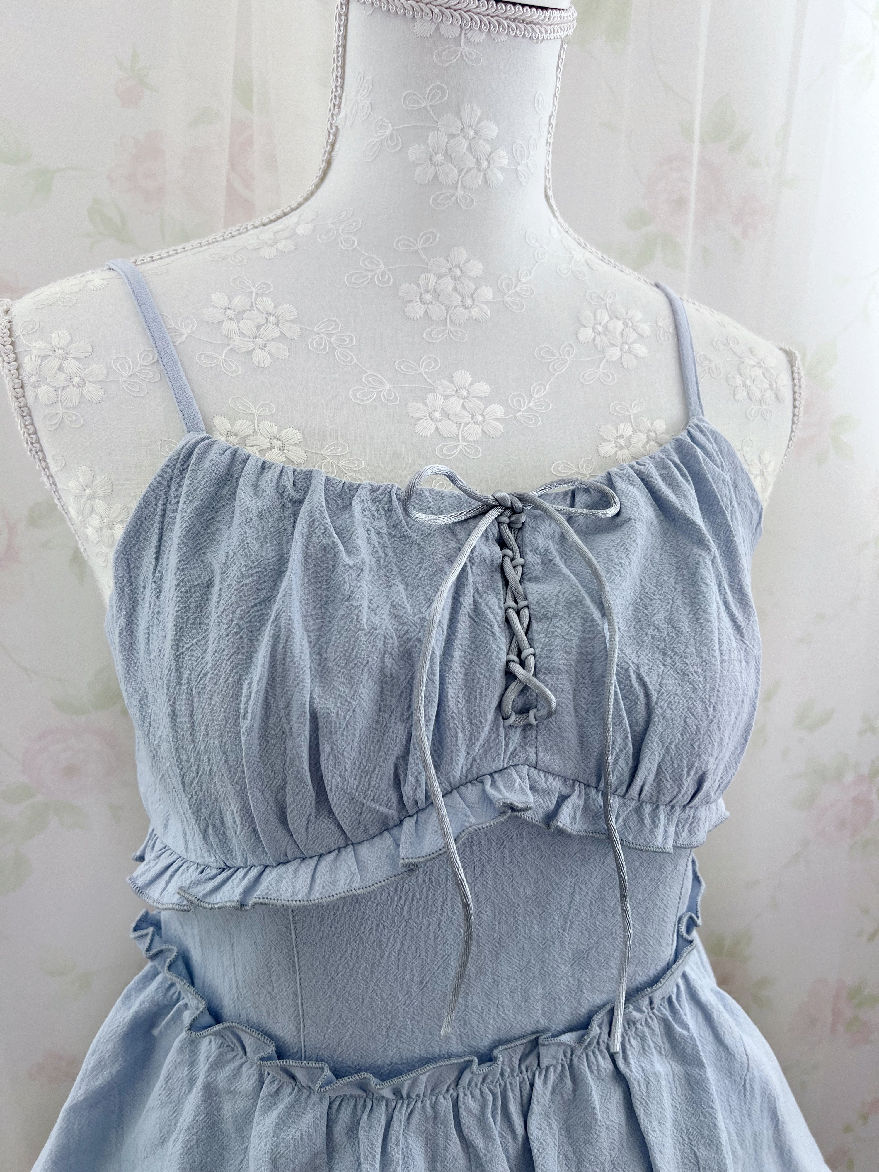 Layered Camisole Summer Cotton Dress (Blue)