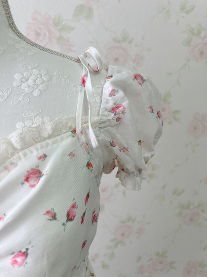 bobon21 Floral Puff Sleeve Short Blouse