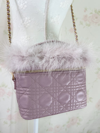 Quilting Fur Shoulder Bag (Purple Pink)