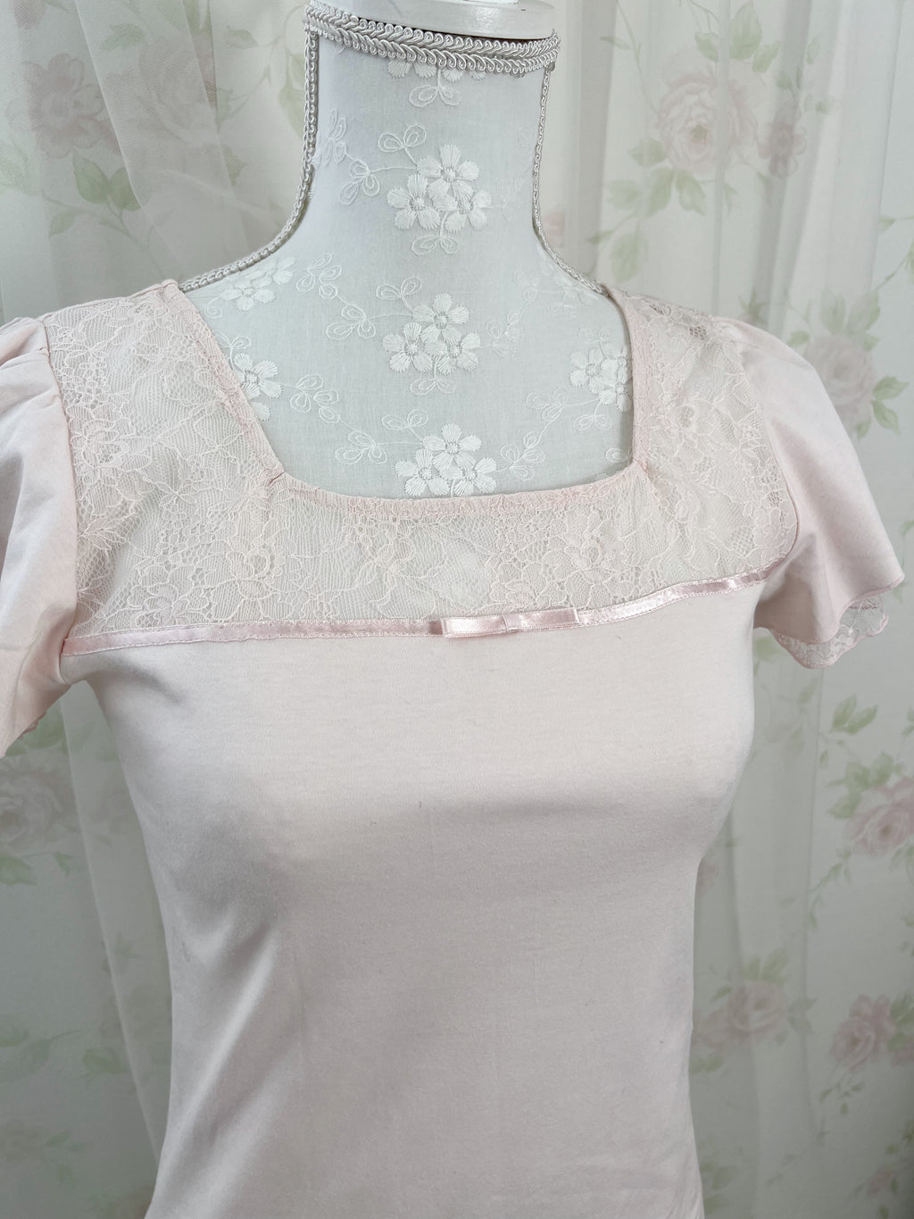 L'EST ROSE French Sleeve Cotton T-Shirt (Pink)