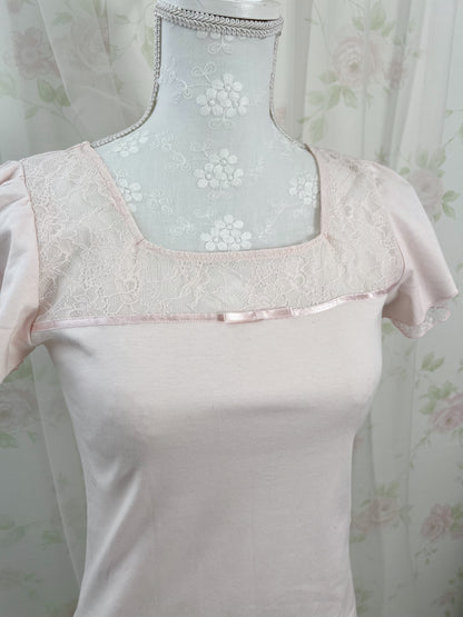 L'EST ROSE French Sleeve Cotton T-Shirt (Pink)