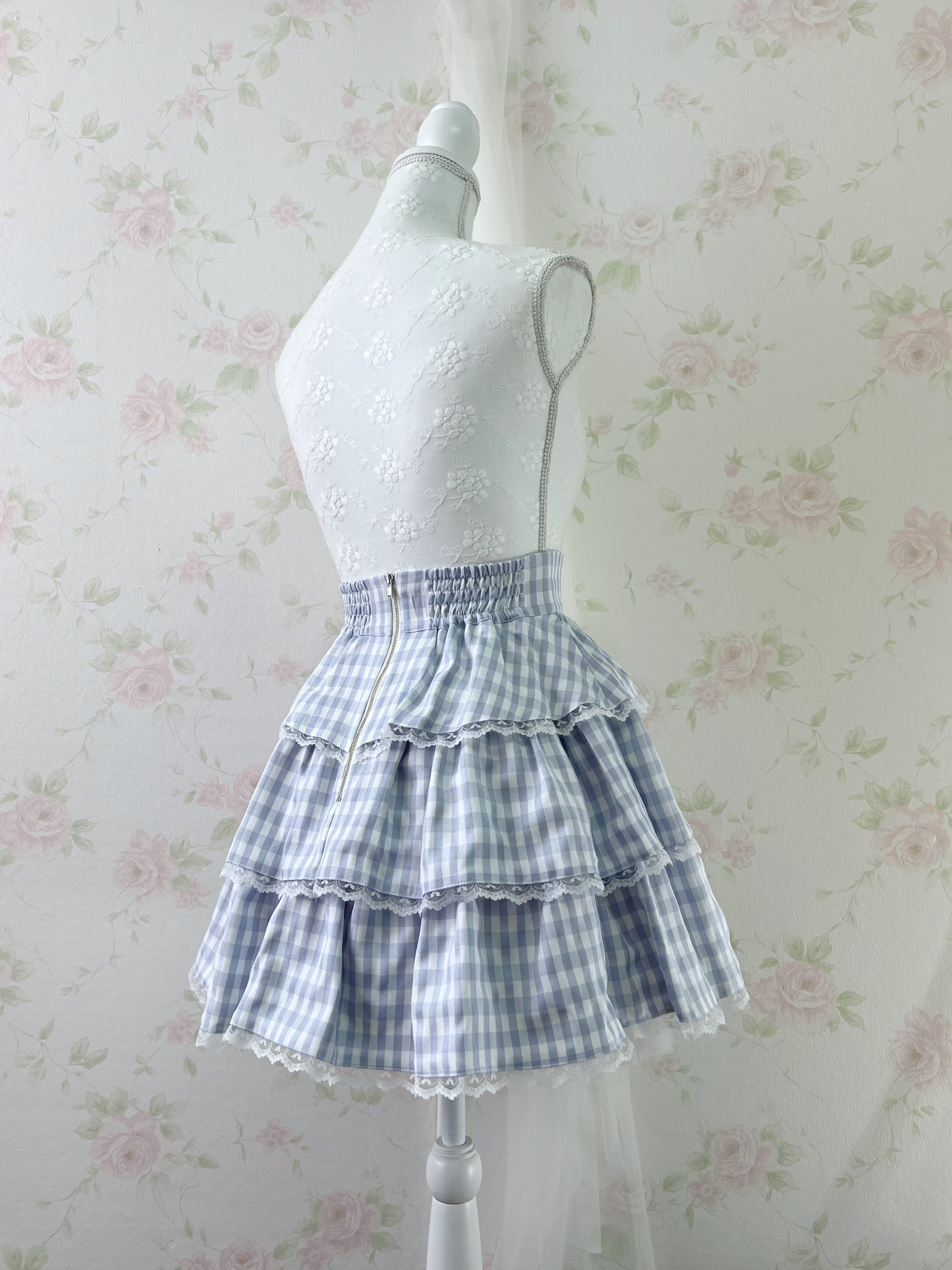 Ank Rouge tiered checked Skirt (Blue)