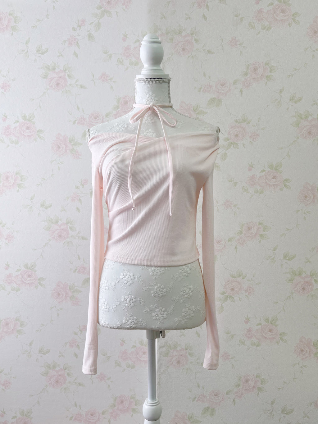 Side String Tie Drape Top (Baby Pink)