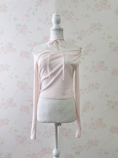 GRL Side String Tie Drape Top (Baby Pink)