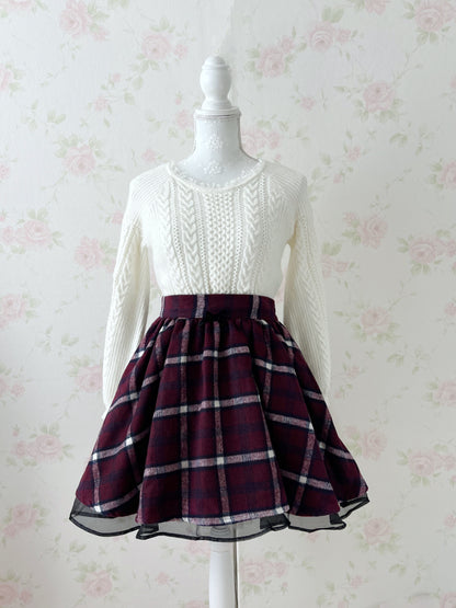 Ank Rouge Checked Flare Skirt (Red)
