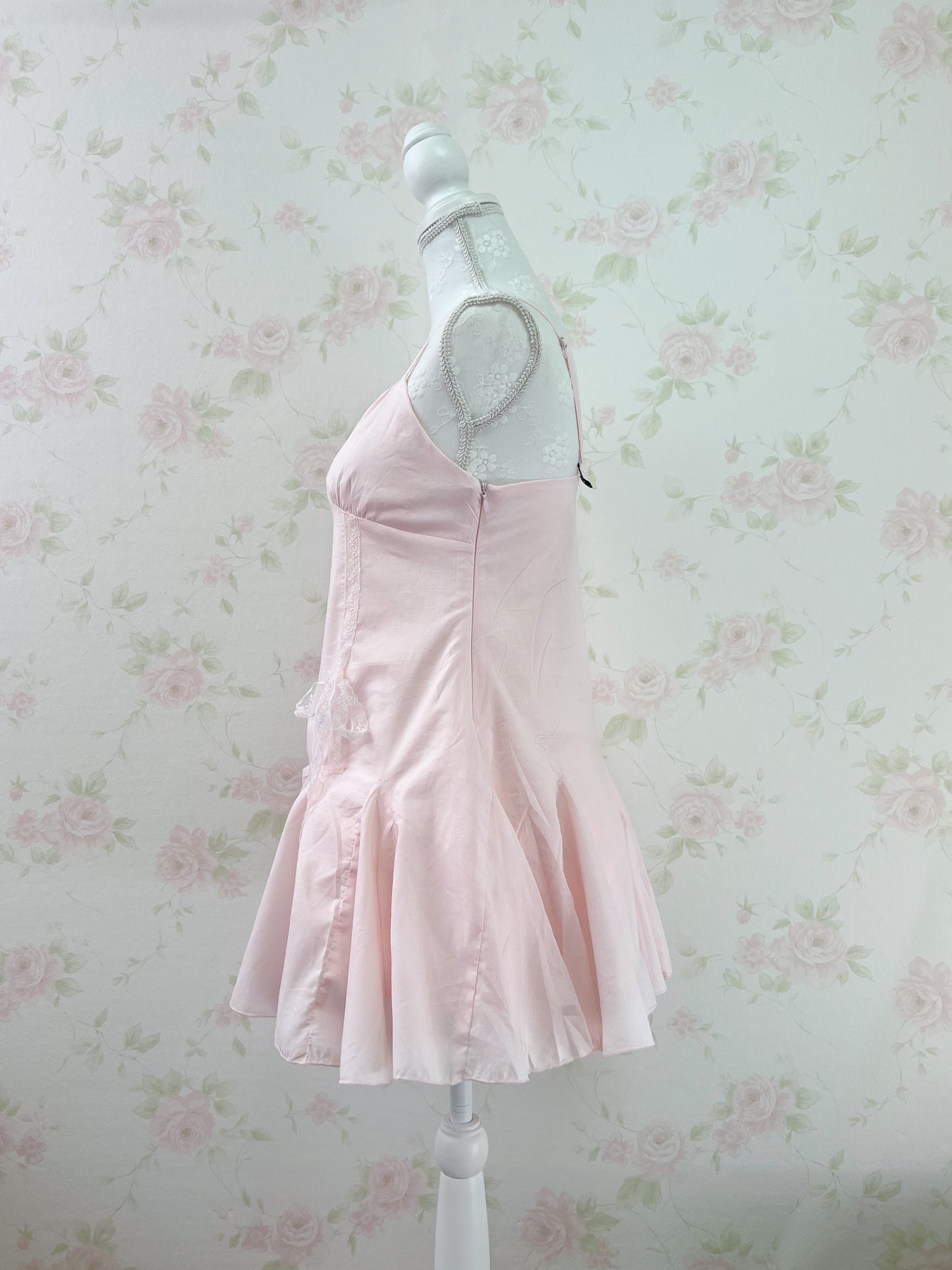 GRL Side Lacy Bow Camisole Cotton Dress (Pink)