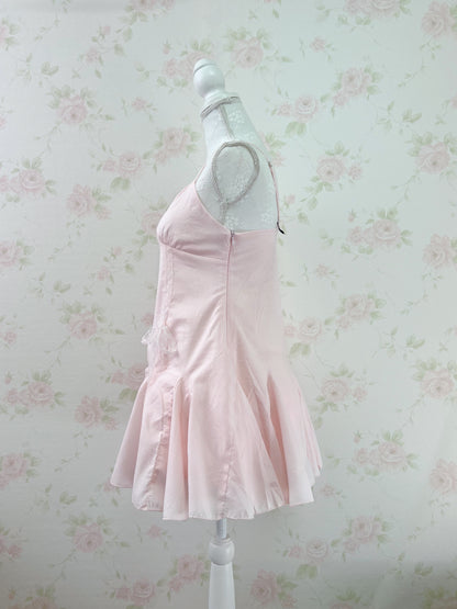GRL Side Lacy Bow Camisole Cotton Dress (Pink)