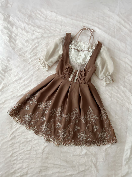LIZ LISA Castle Embroidery Laced Up Jumper Dress