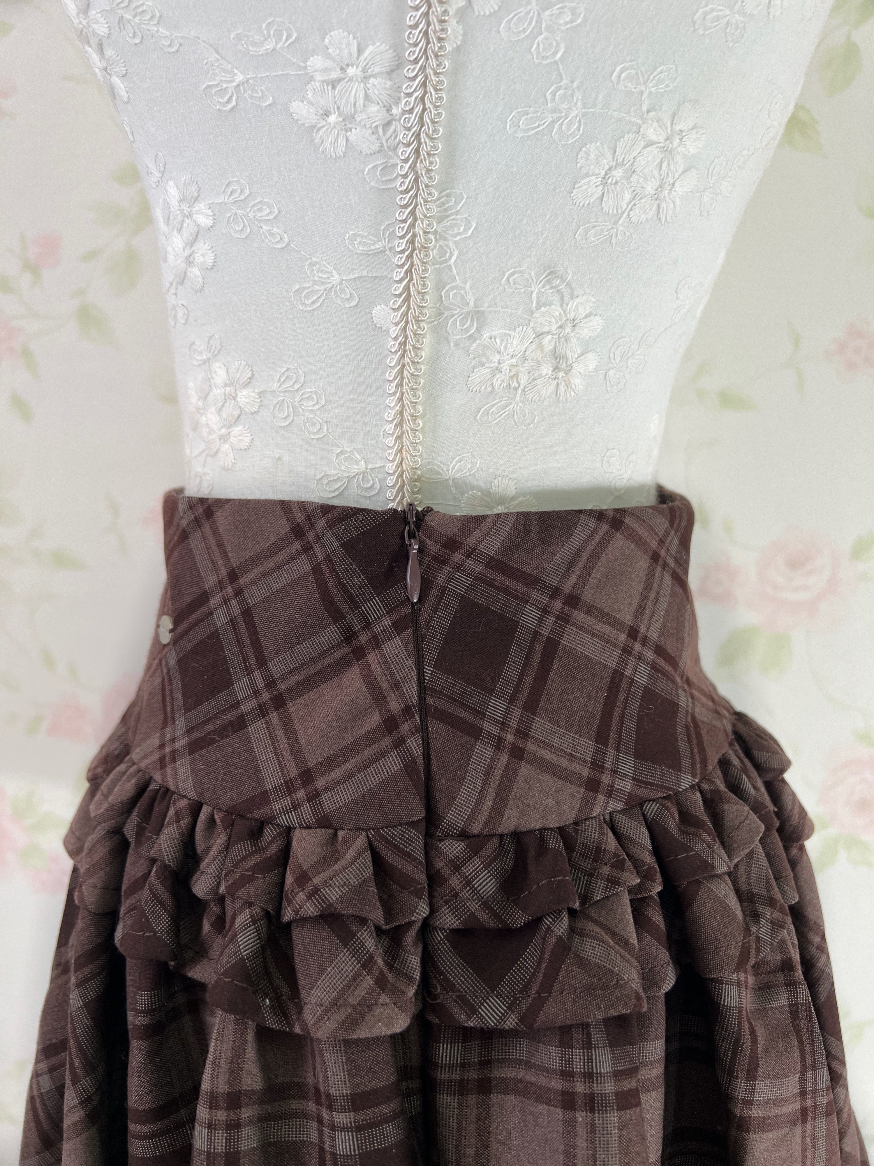 Balloon Gathered Checked Skirt (Brown)