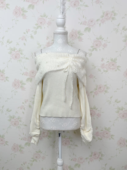 one after another NICE CLAUP Off Shoulder Pearl Sweater (Ivory)