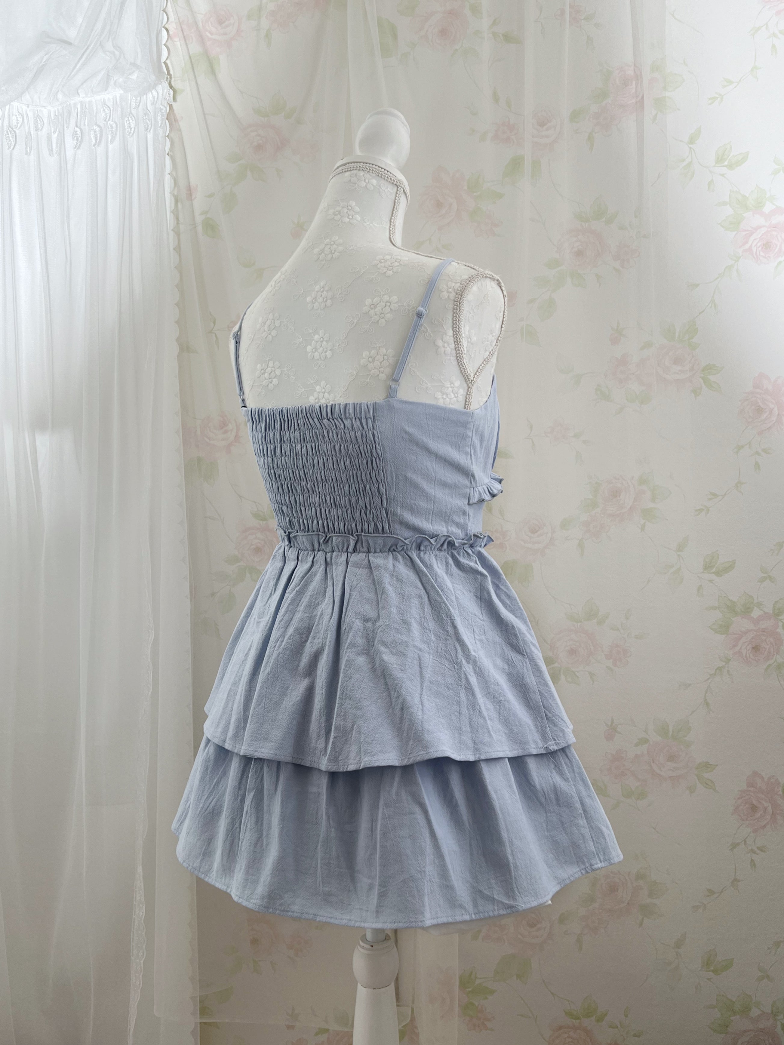 Layered Camisole Summer Cotton Dress (Blue)