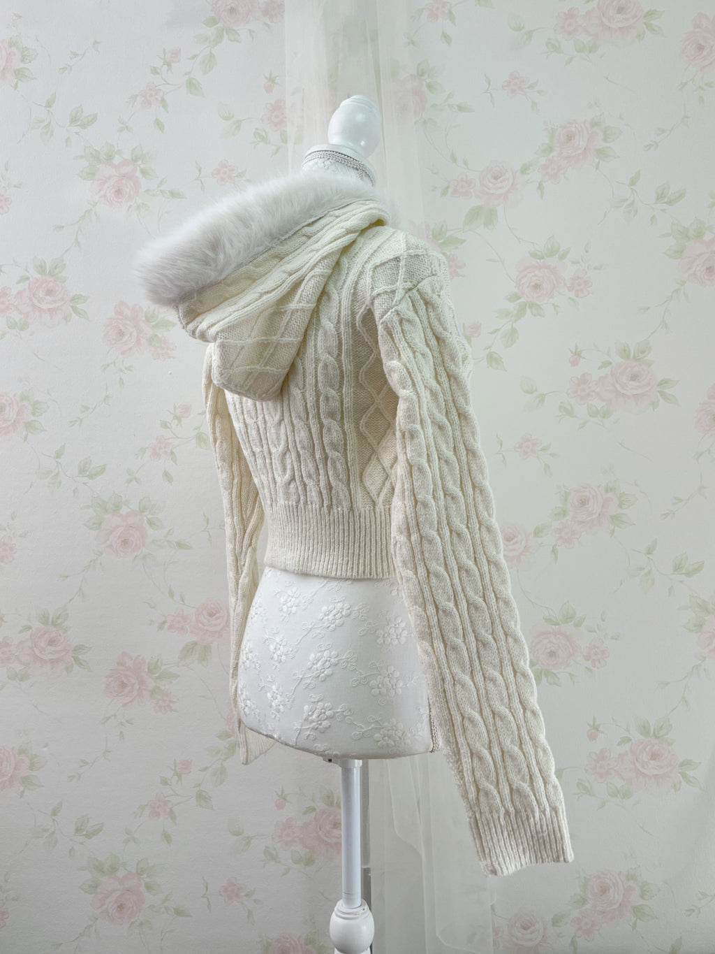 Eco Fur Knitted Hoodie (Ivory)