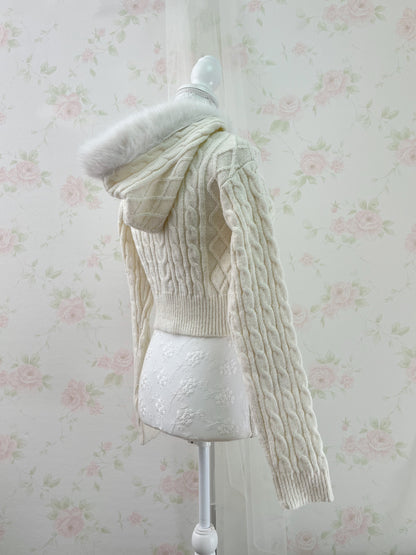 GRL Eco Fur Knitted Hoodie (Ivory)