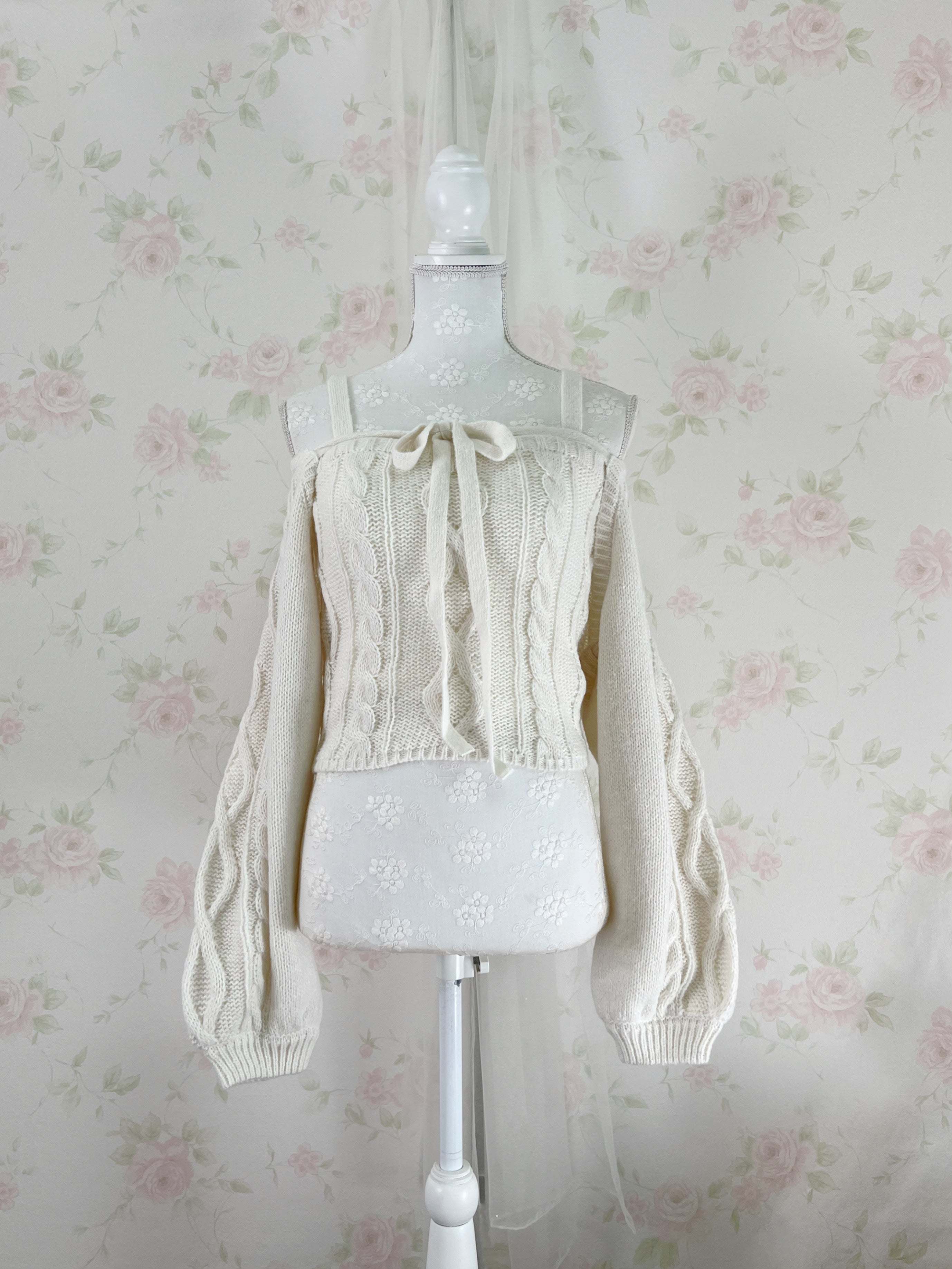 Cardigan Moe Sleeve Camisole Set (Ivory)