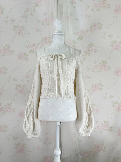 GRL Cardigan Moe Sleeve Camisole Set (Ivory)