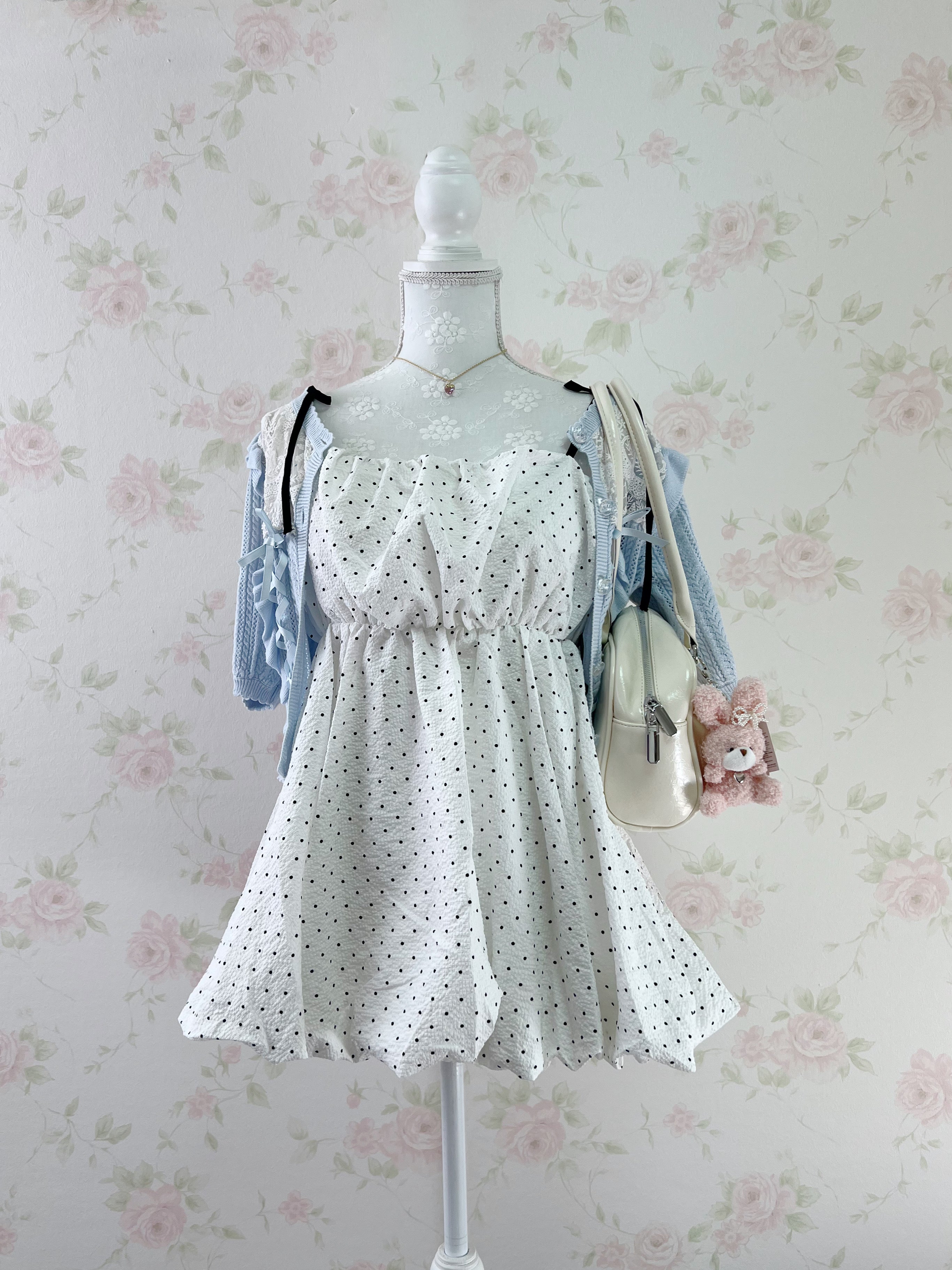 Polka Dot Balloon Tunic Top  (White)
