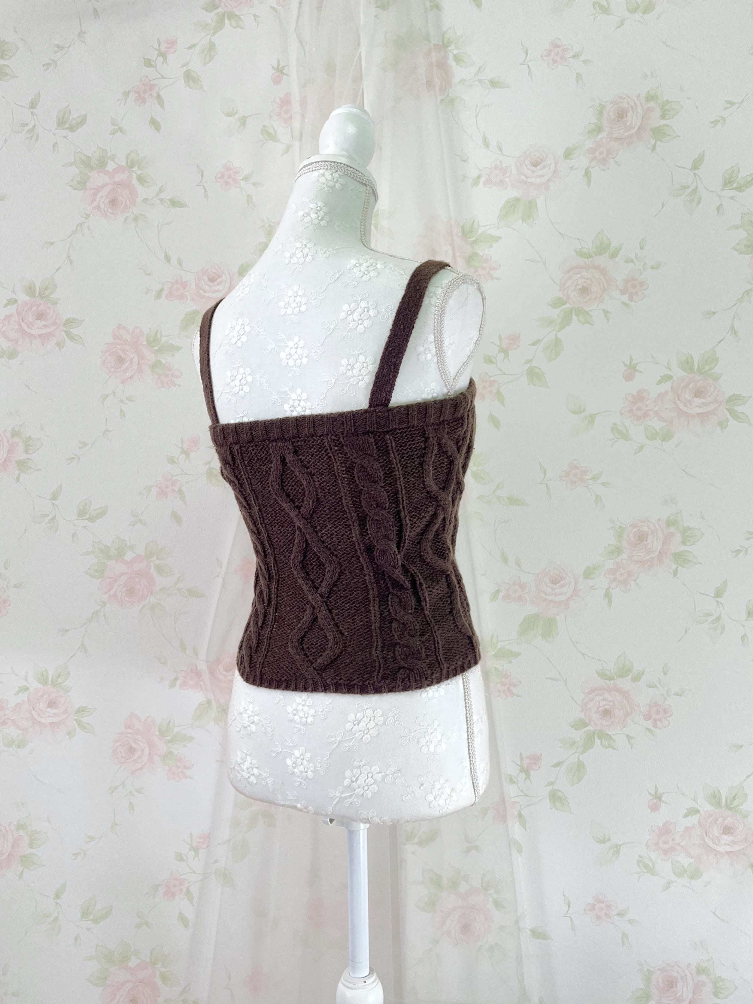 Cardigan Moe Sleeve Camisole Set (Brown)