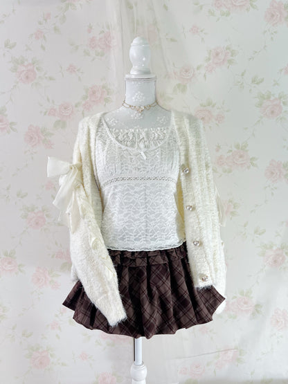 GRL Balloon Gathered Checked Skirt (Brown)