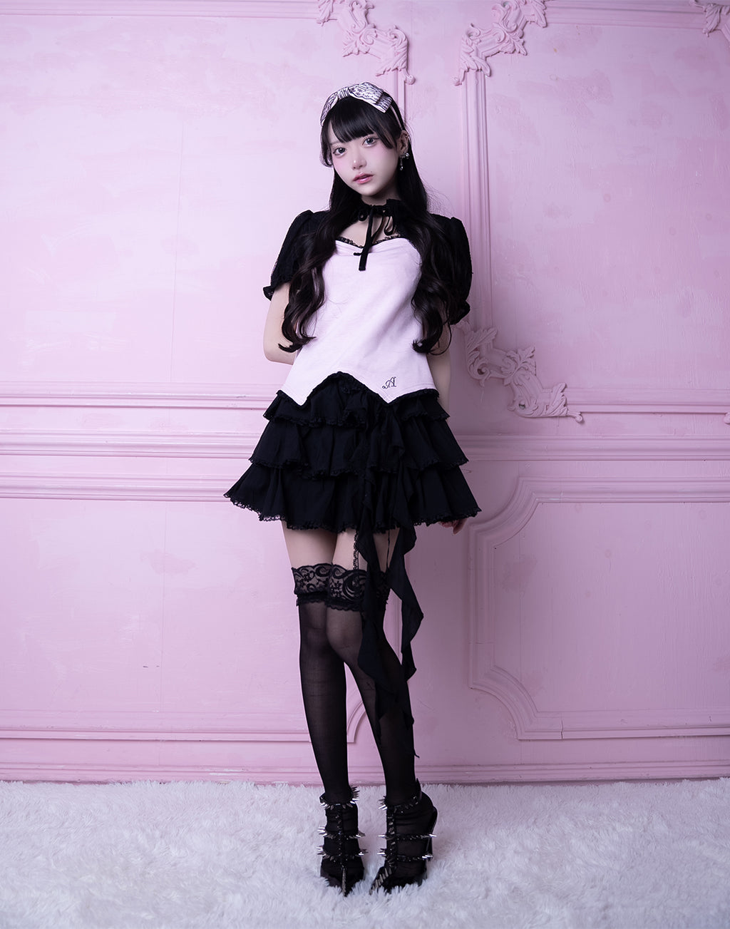 <Deliver in Late September> AVENCHUMU Ruffle frill ribbon tiered skirt