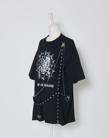 AVENCHUMU Skull illustration print studded cross t-shirt