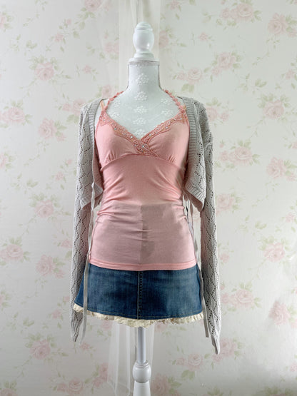 One Way Y2K Line Stone Halter Neck Camisole