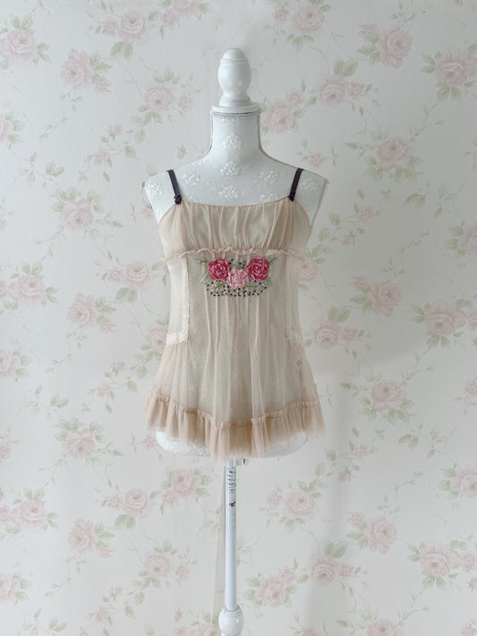 LAISSE PASSE Rose Embroidery Tulle Camisole